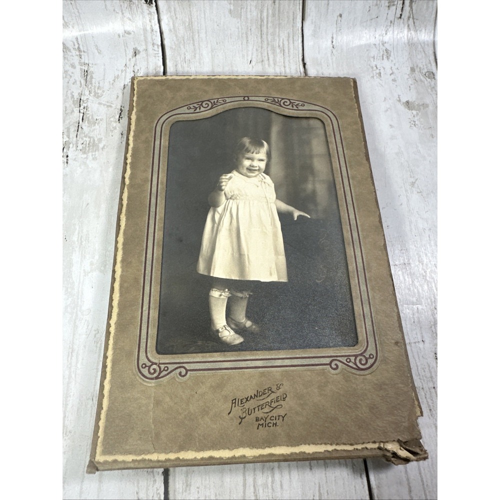 1920's Toddler Portrait In Dress Alexander and Butterfield studio Bay City, Mich